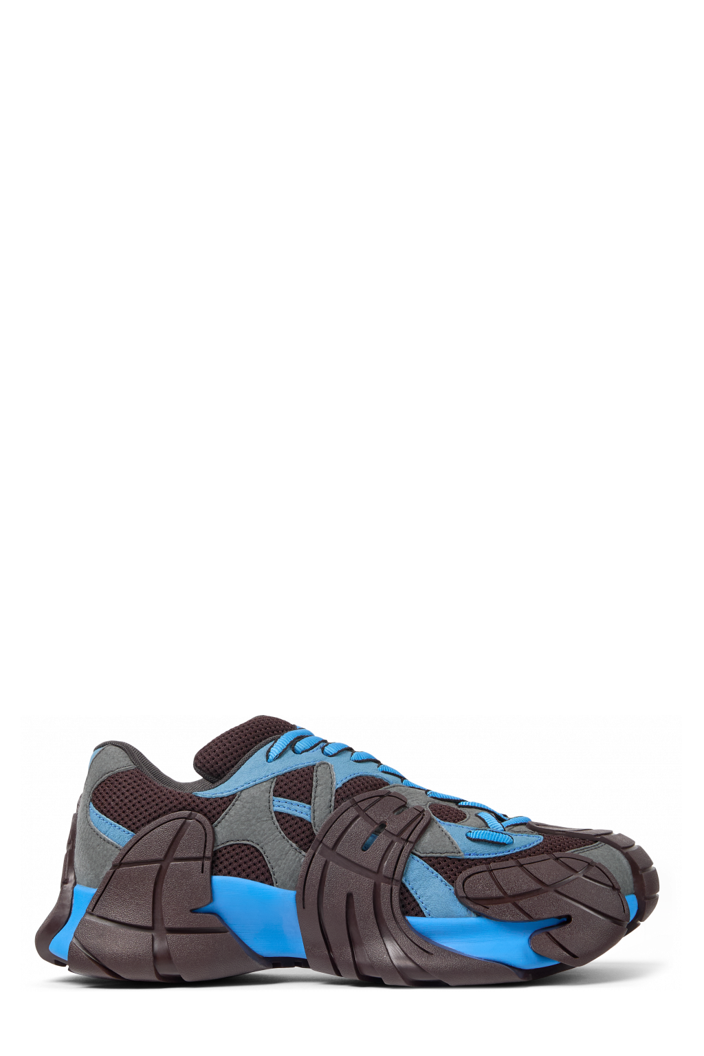 Side view of Tormenta Blue and Gray Textile Sneakers
