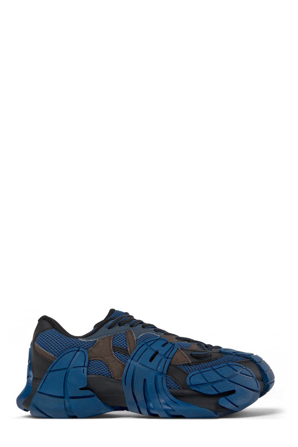 Side view of Tormenta Blue and Gray-Black Textile Sneakers