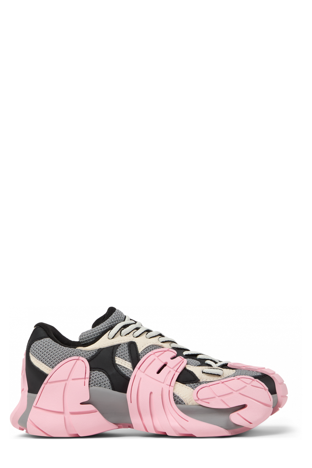 Side view of Tormenta Gray and Black-White Textile Sneakers