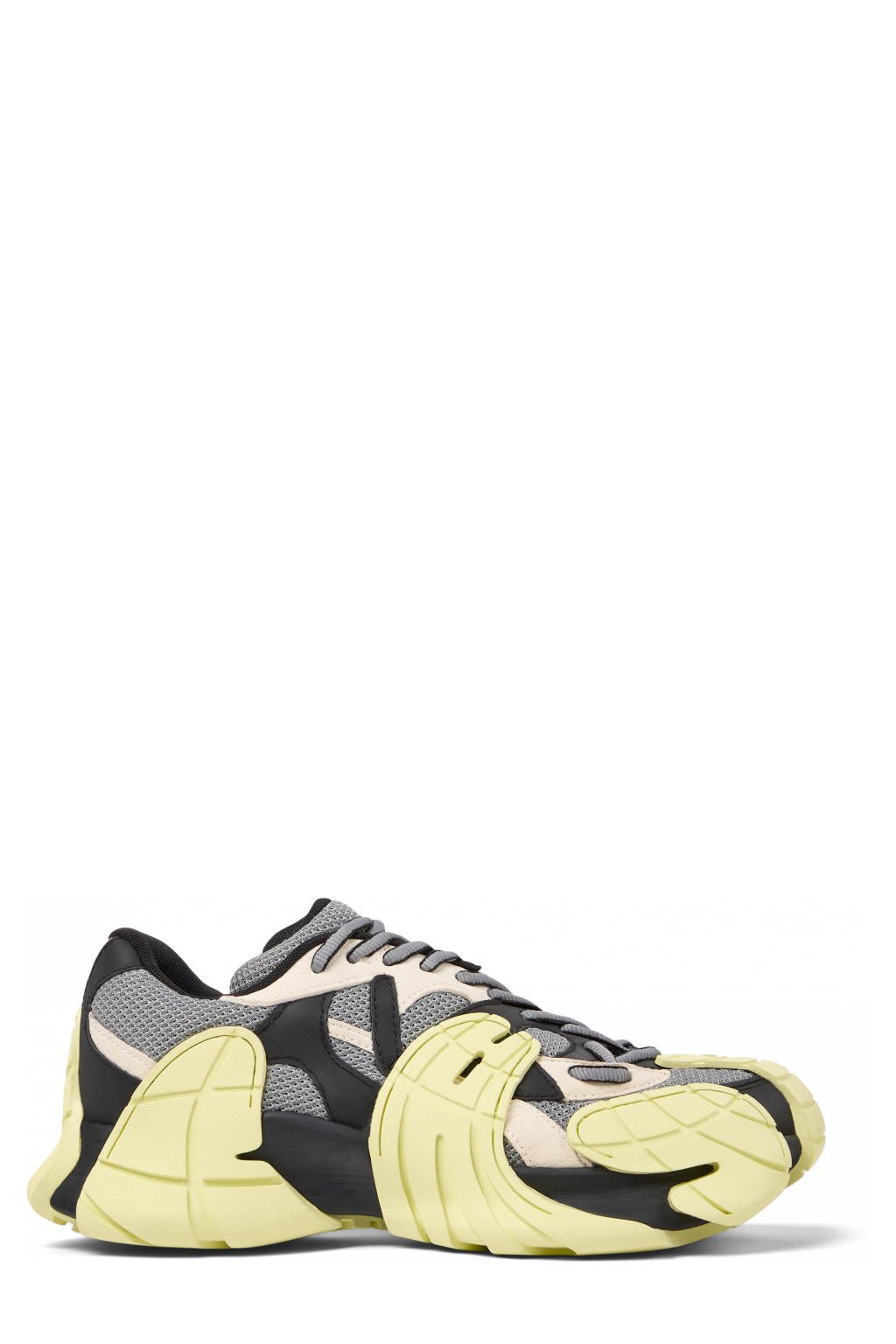 Side view of Tormenta Gray and Black-White Textile Sneakers