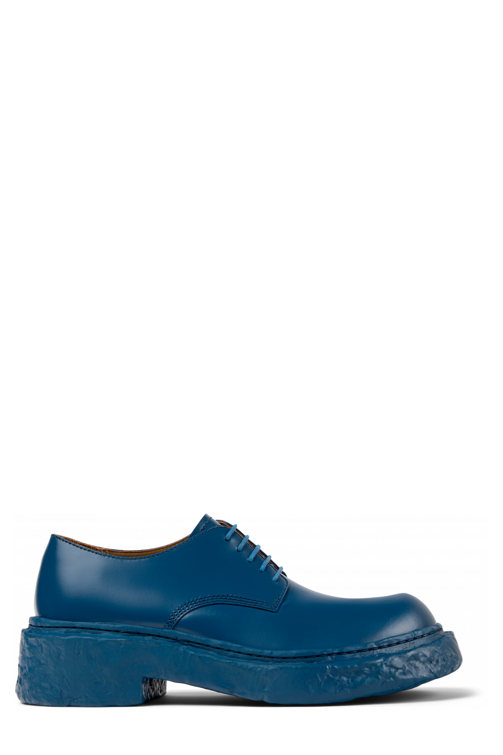 Side view of Vamonos Blue Leather Bluchers