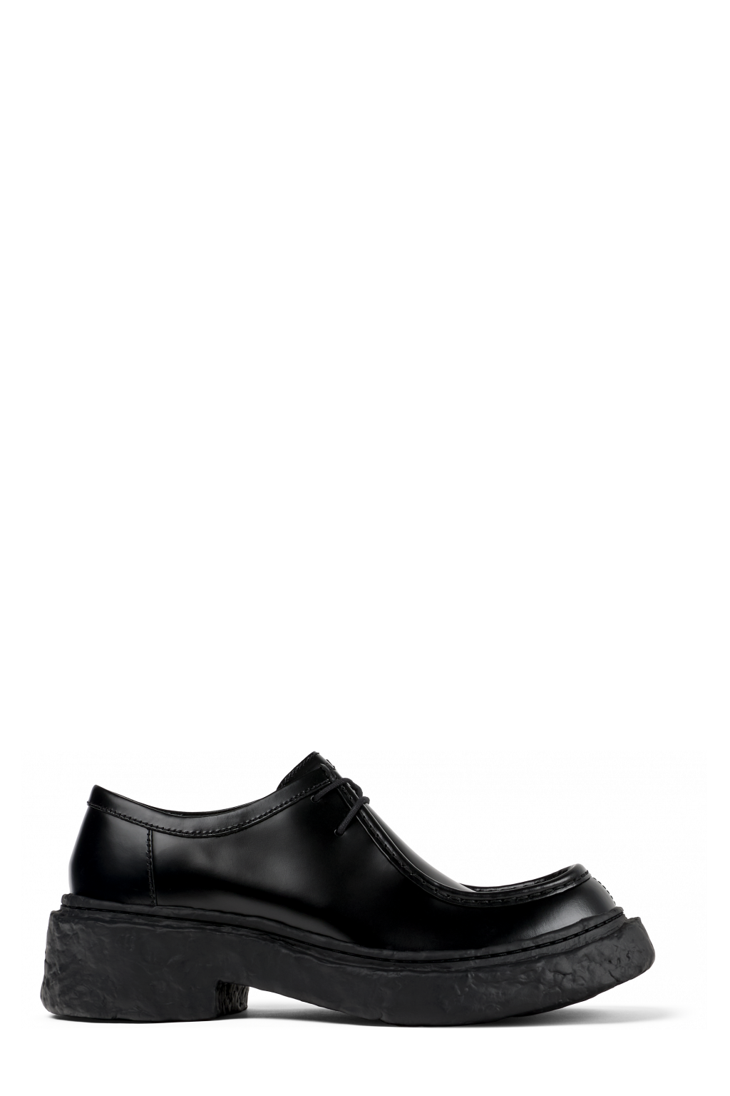 Side view of Vamonos Black Leather Lace-Up Shoes