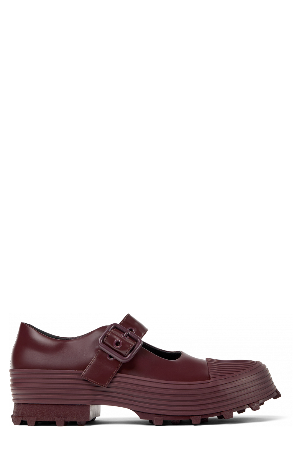Side view of Traktori Burgundy Leather Mary Jane Clogs