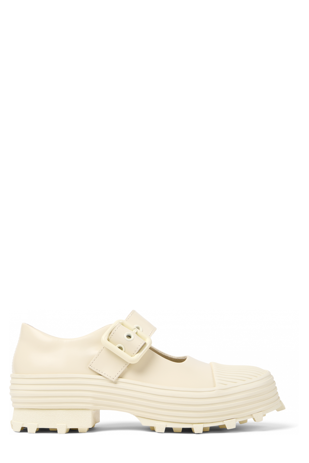 Side view of Traktori White Leather Mary Jane Clogs