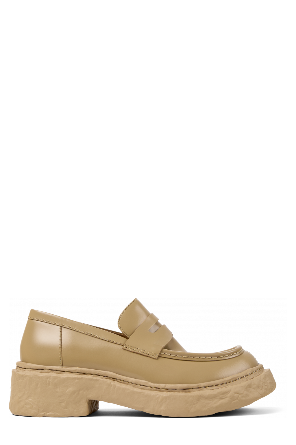 Side view of Vamonos Beige Leather Loafers