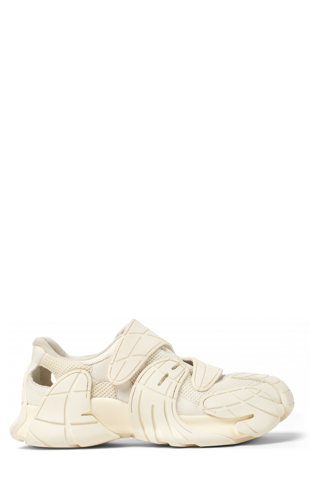 Side view of TORMENTA White Textile Semi-Open Sneakers