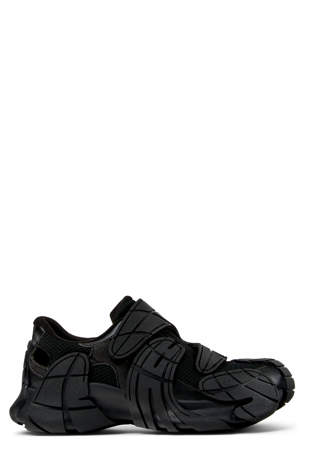 Side view of TORMENTA Black Textile Semi-Open Sneakers