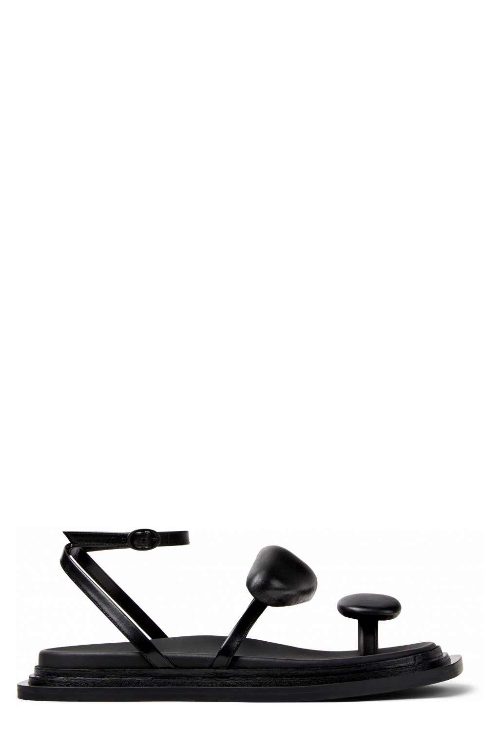 Side view of Nada Black Leather Sandals