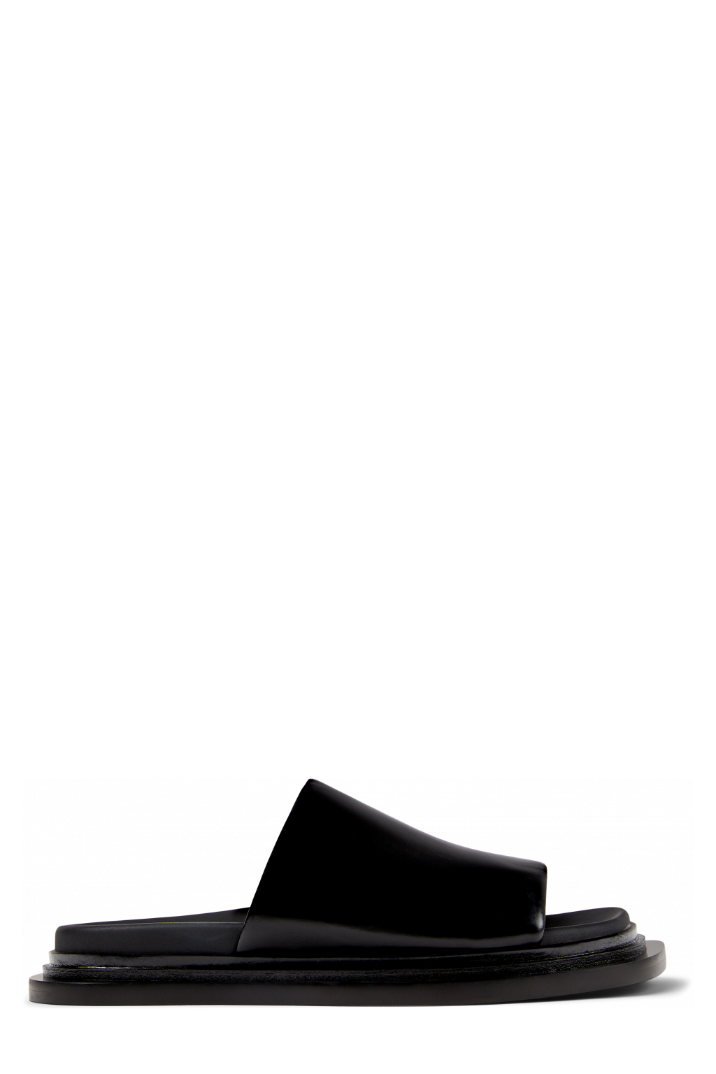 Side view of Nada Black Leather Sandals