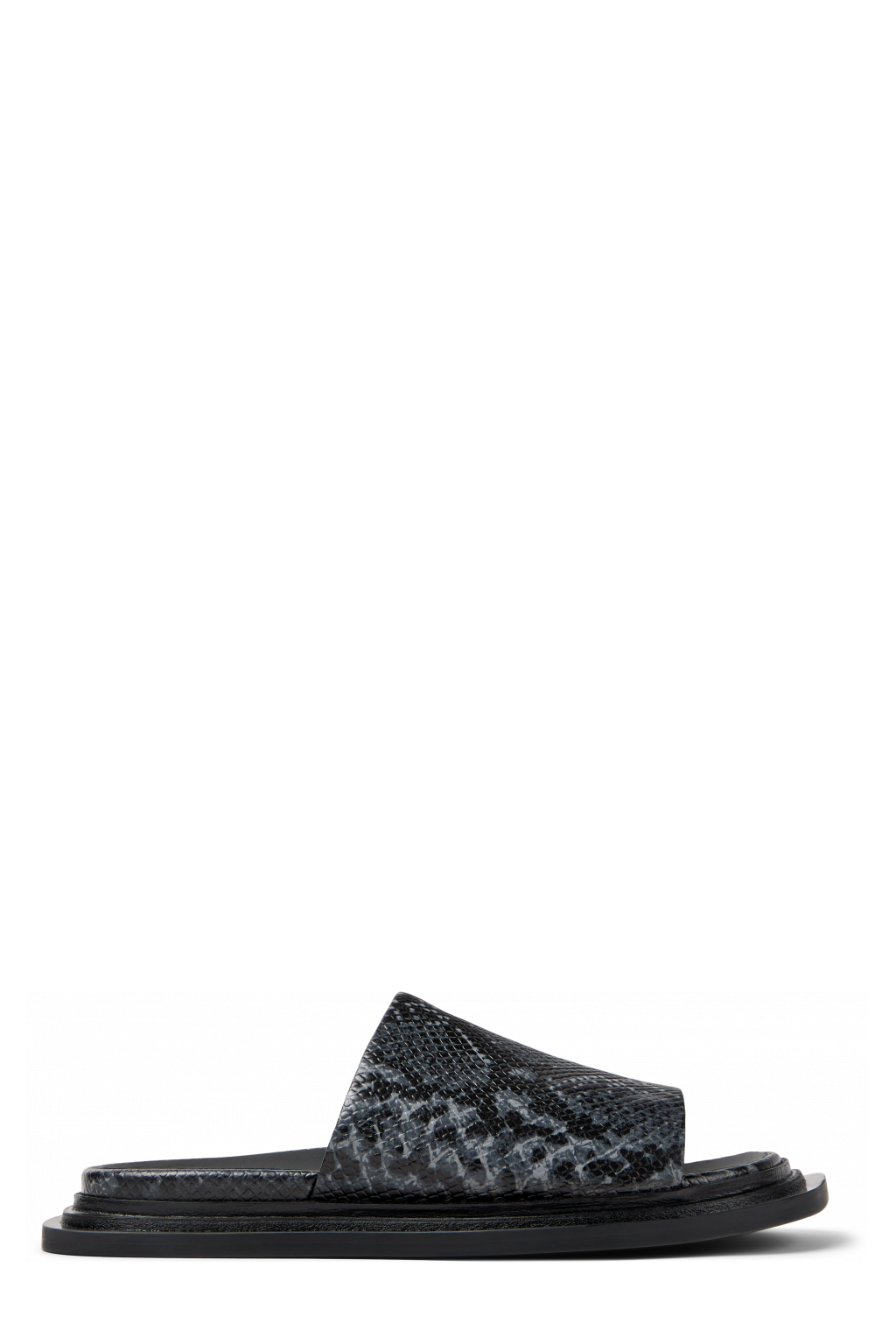Side view of Nada Gray-Black Leather Sandals