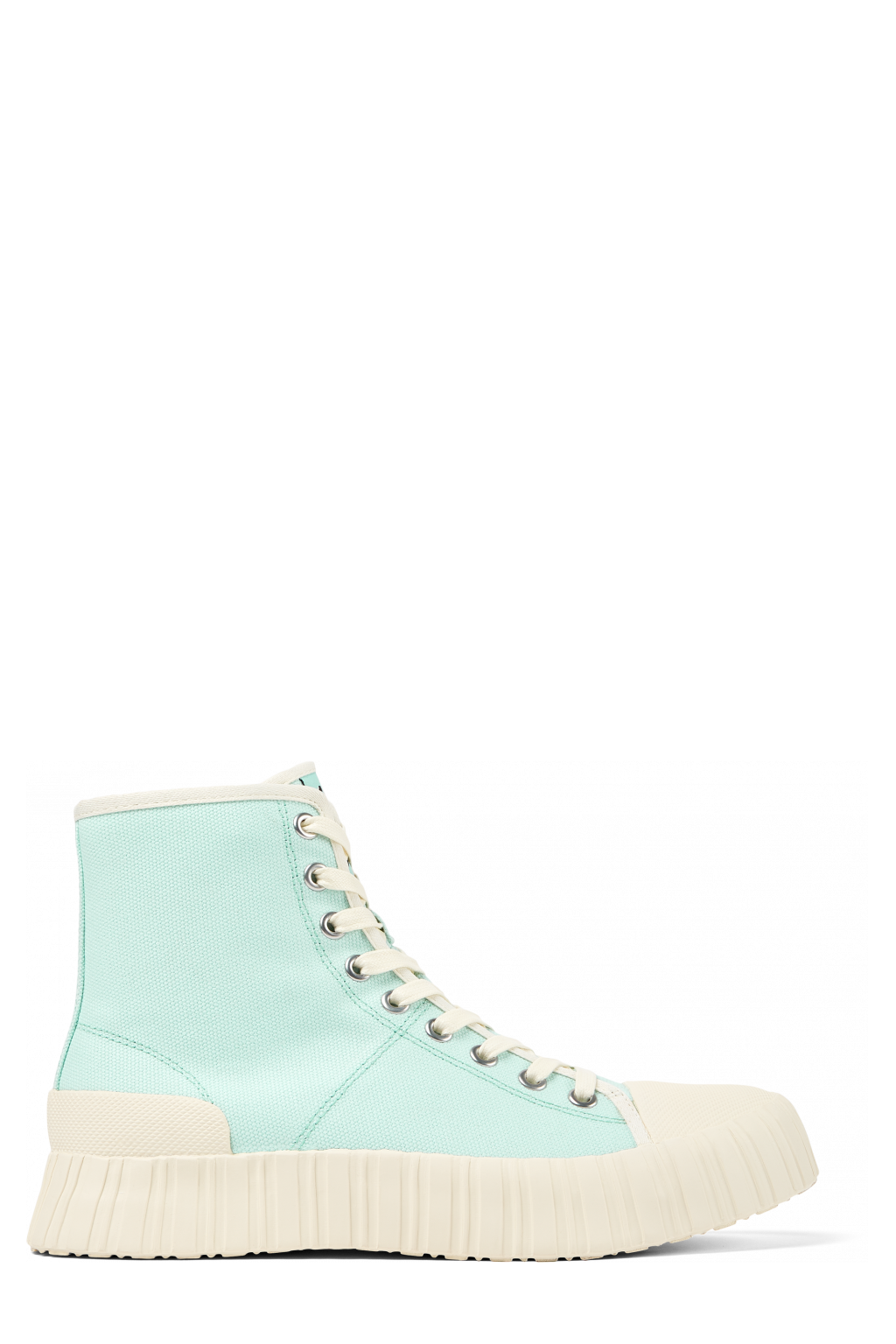 Side view of Roz Light green recycled cotton sneakers