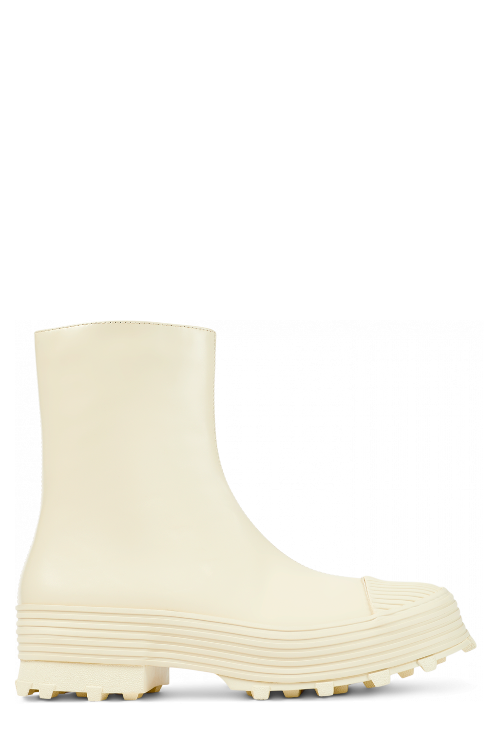 Side view of Traktori White Leather Zip Bootie
