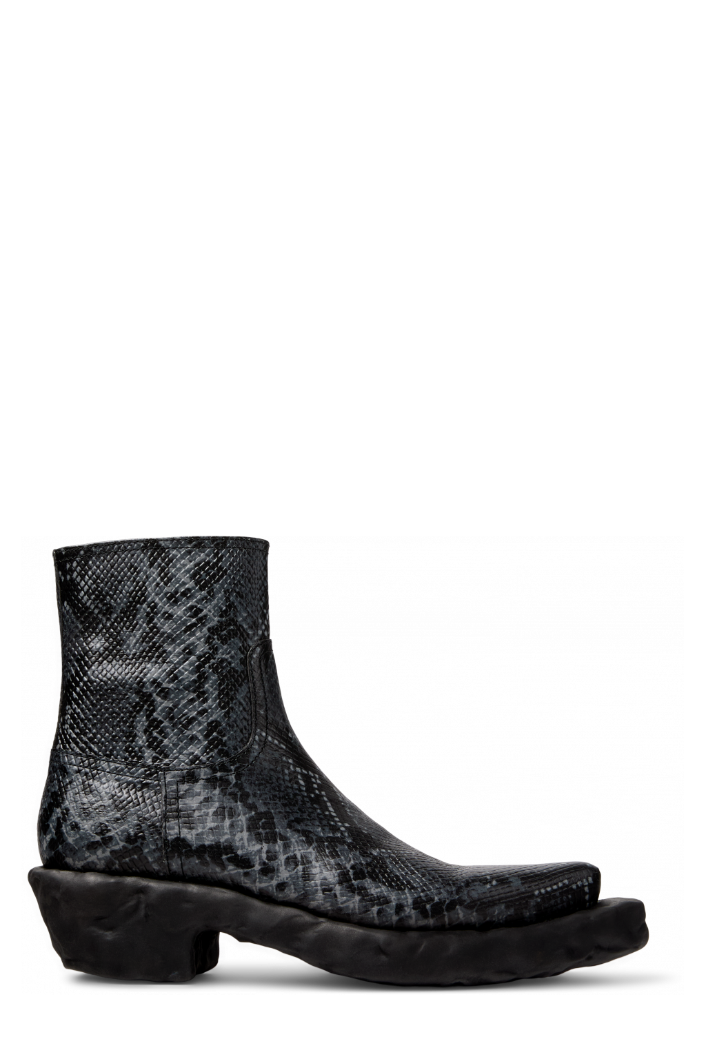 Side view of Venga Gray-Black Leather Zip Bootie