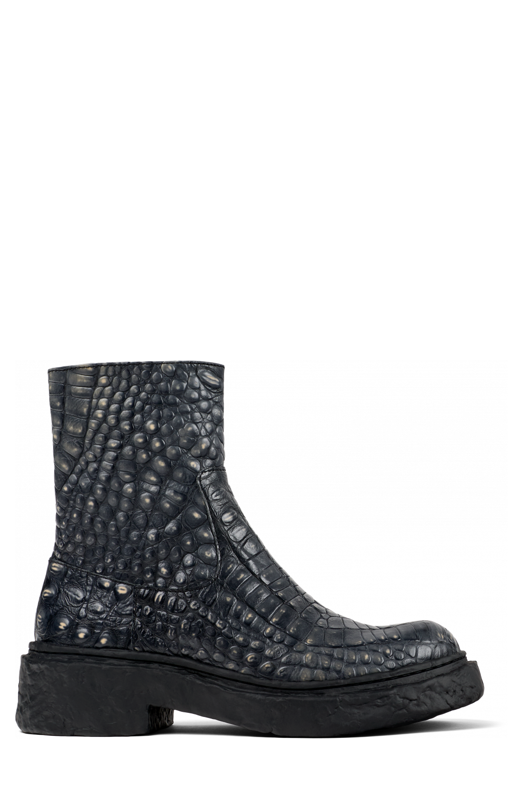 Side view of Vamonos Gray Leather Boots