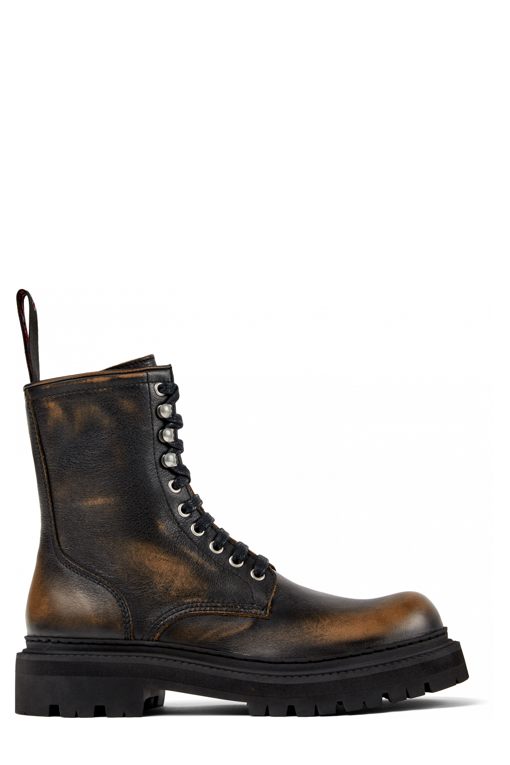Side view of Eki Three-Toned Brushed Leather Boots
