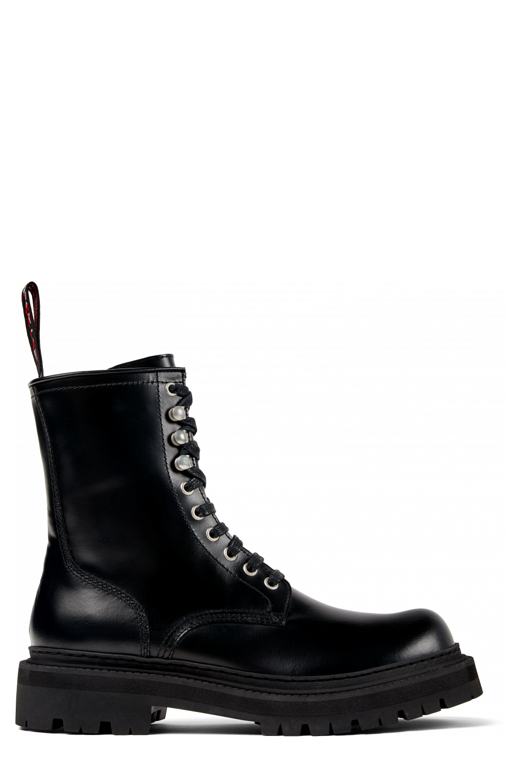Side view of Eki Black Leather Boots