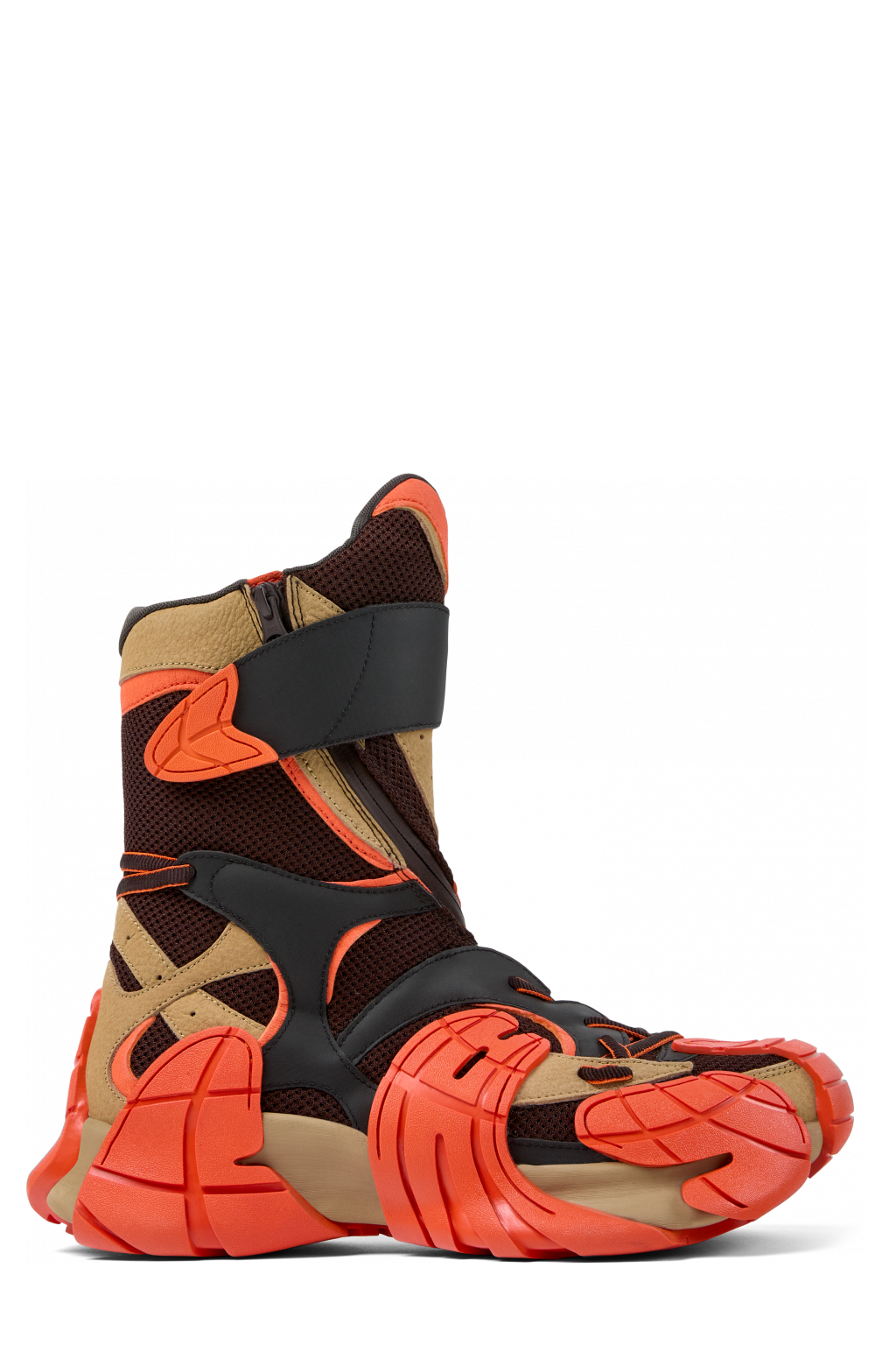 Side view of Tormenta Orange and Brown Textile Boots