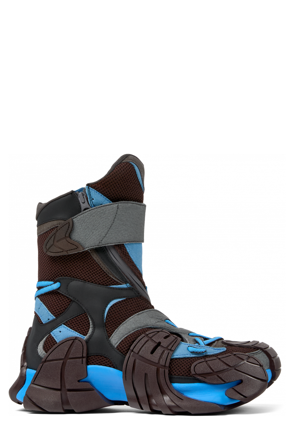 Side view of Tormenta Blue and Gray Textile Boots
