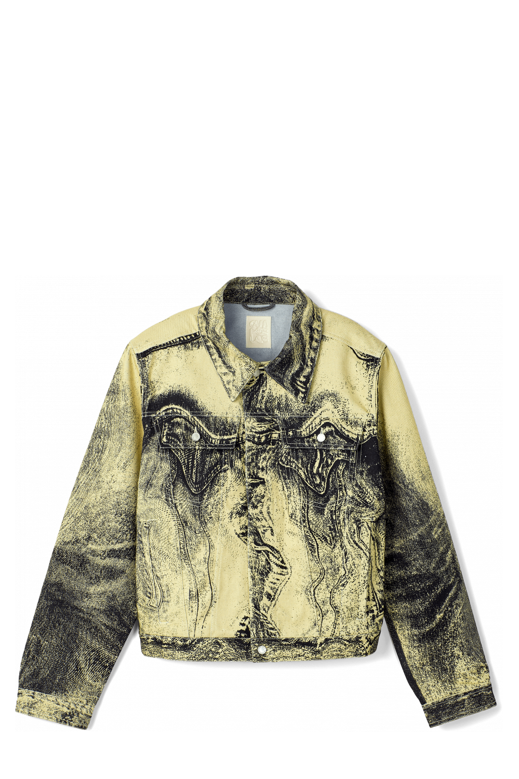 Side view of Denim Jacket  Yellow-Black Distorted Print Denim Jacket