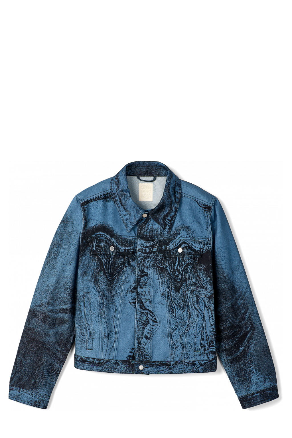 Side view of Denim Jacket  Dark Blue-Black Distorted Print Denim Jacket