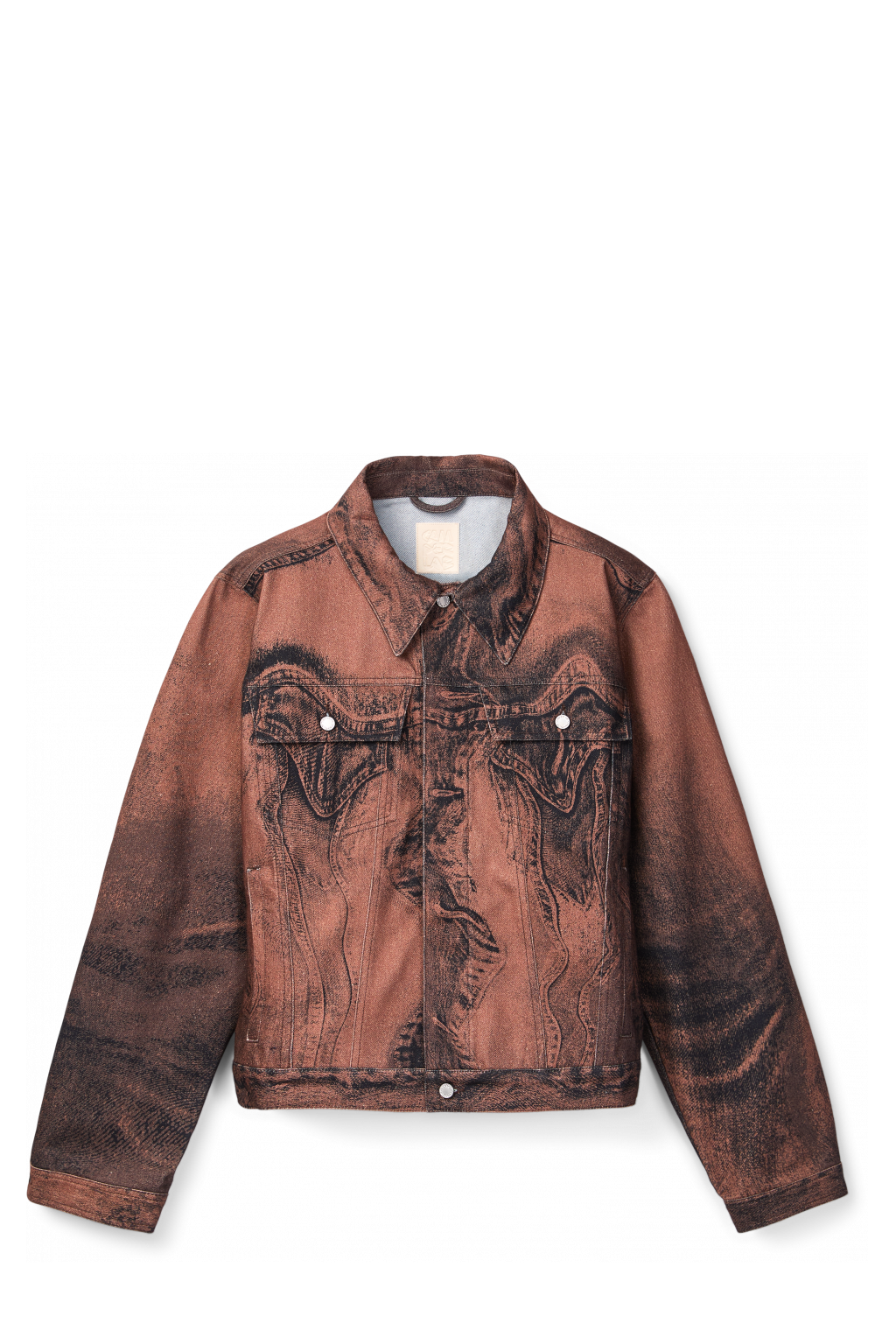 Side view of DISTORTED PRINT DENIM JACKET Brown-black Denim Jacket