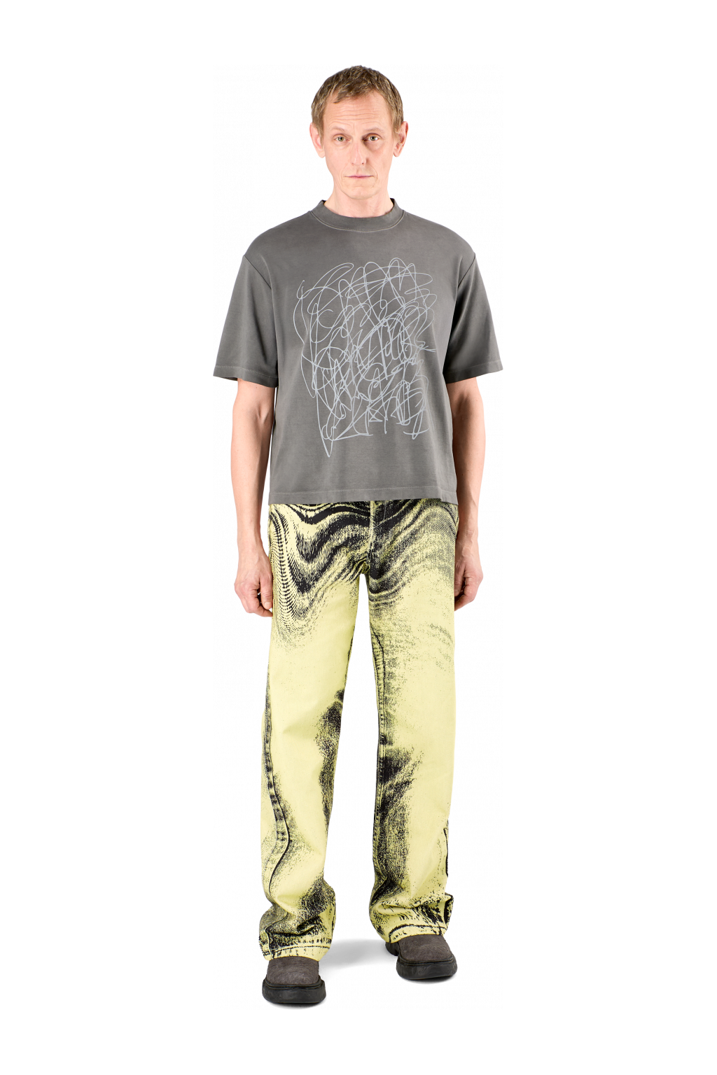 Denim Jeans Yellow-Black Distorted Print Denim Jeans