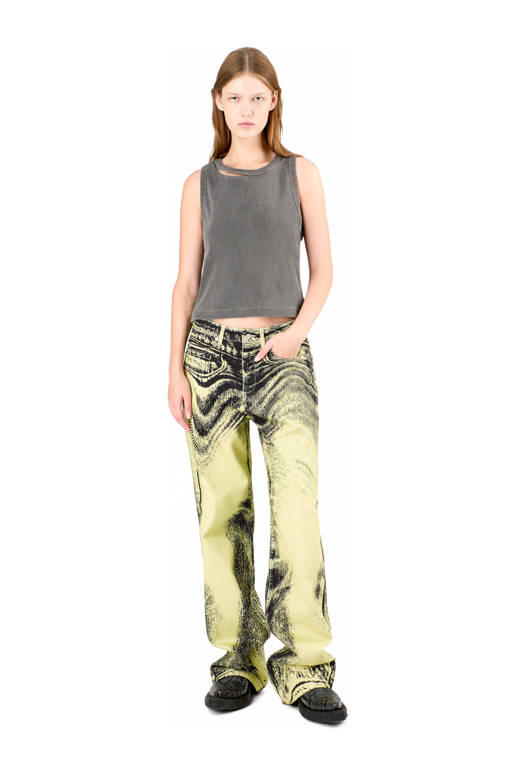 Denim Jeans Yellow-Black Distorted Print Denim Jeans