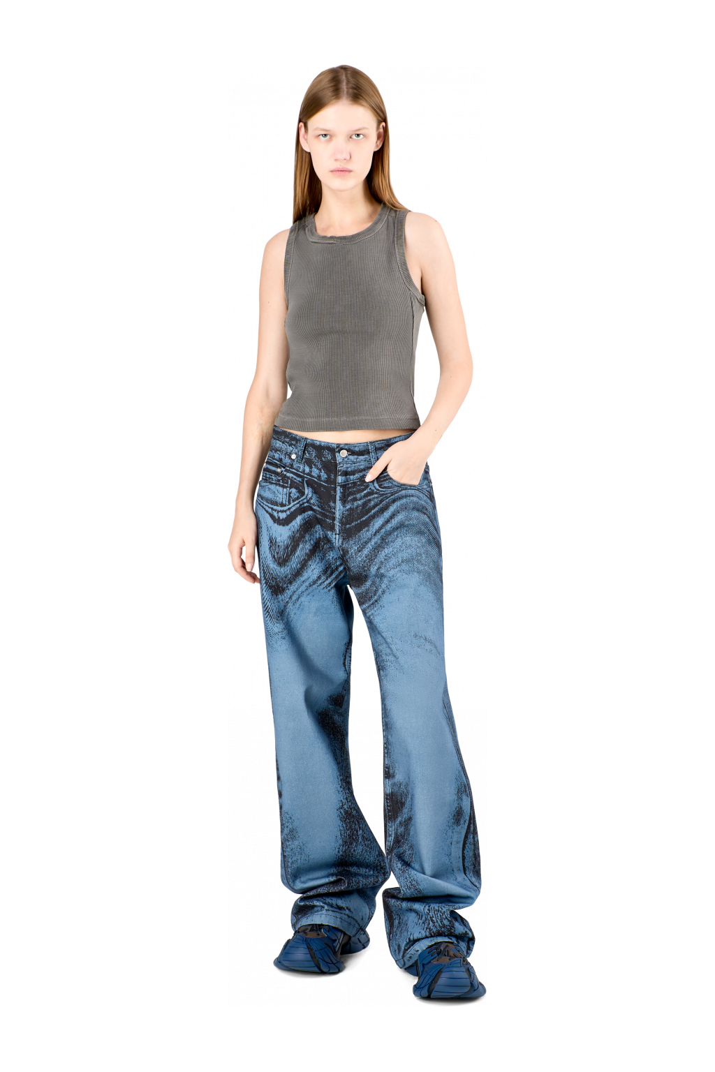 Denim Jeans Dark Blue-Black Distorted Print Denim Jeans