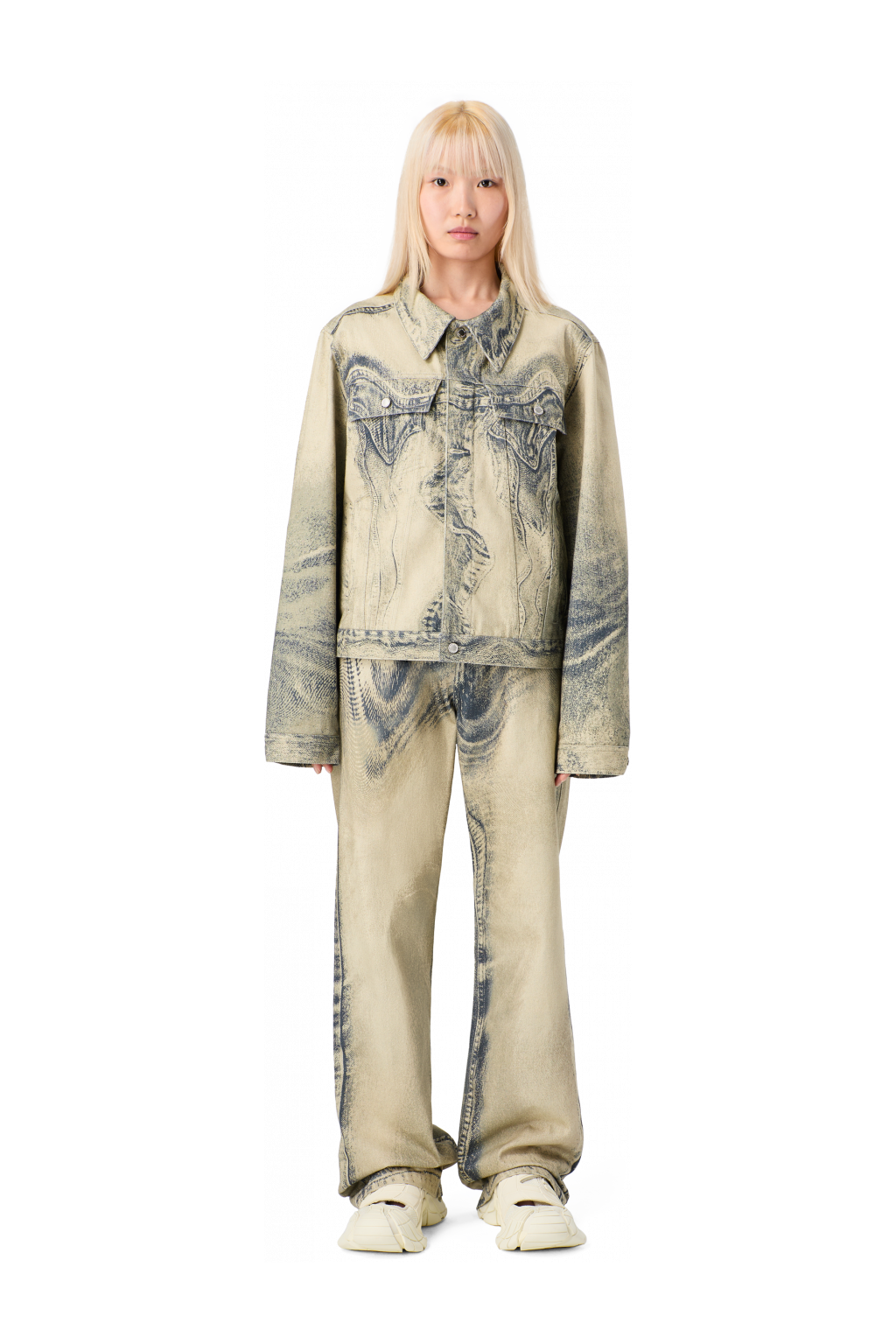 DISTORTED PRINT DENIM JEANS Sand-black Denim Jeans