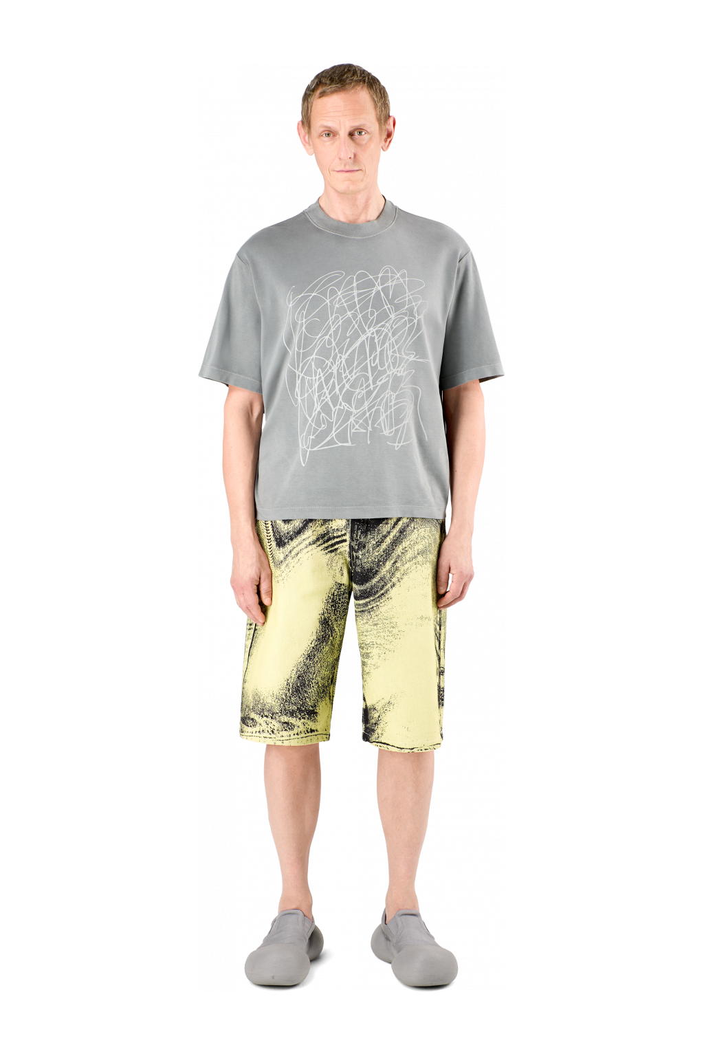 Denim Shorts Yellow-Black Distorted Print Denim Shorts