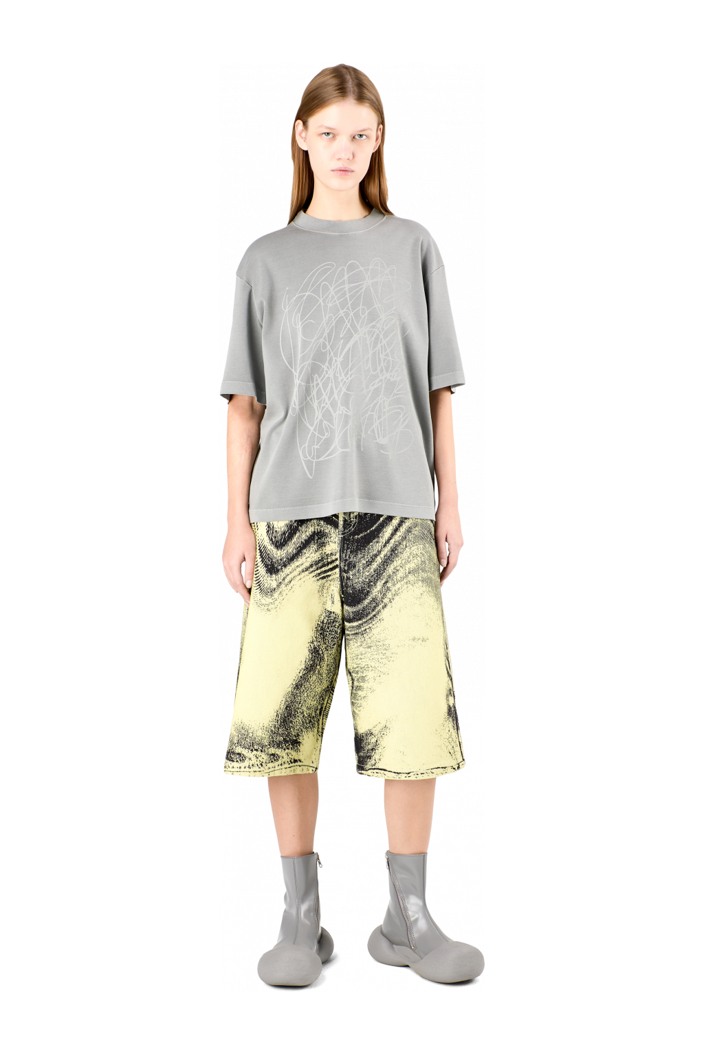 Denim Shorts Yellow-Black Distorted Print Denim Shorts