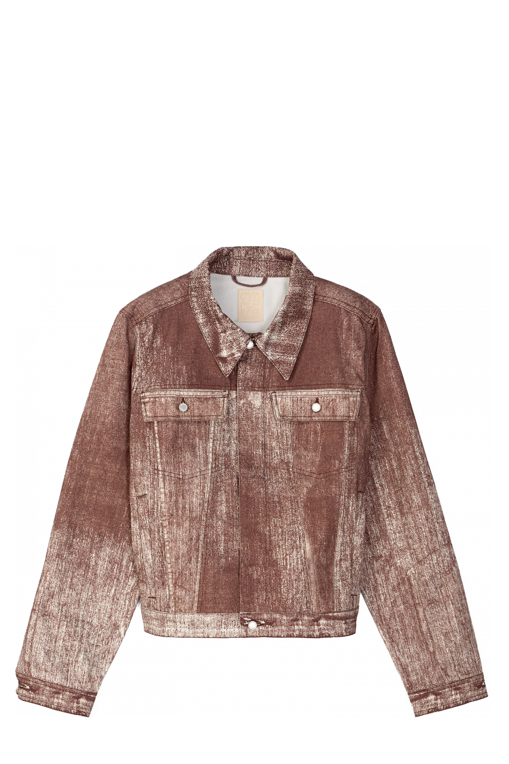 Side view of Denim Terracotta Paint Print Denim Jacket