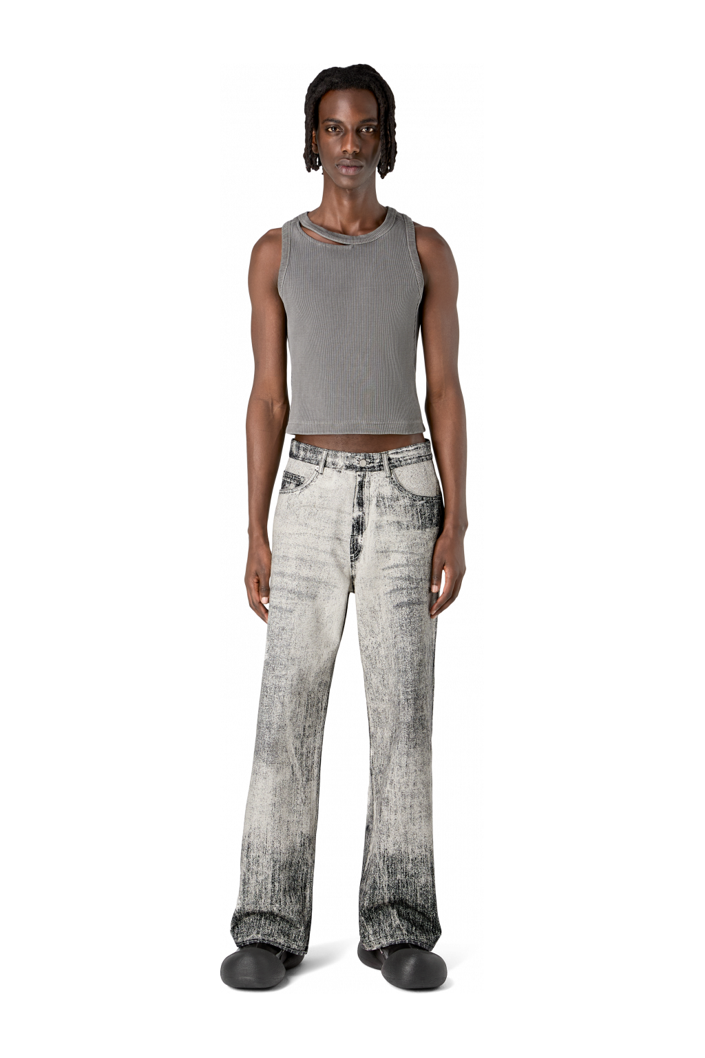Denim Faded Black Paint Print Denim Jeans