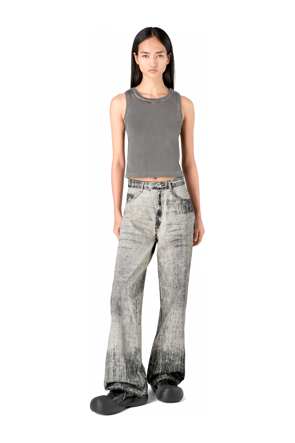 Denim Faded Black Paint Print Denim Jeans