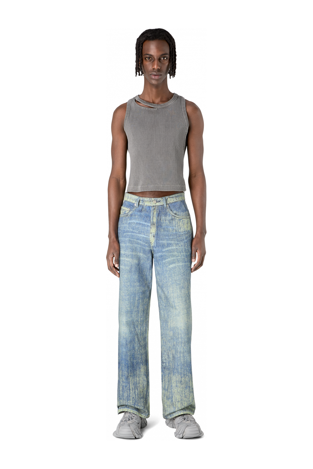 Denim Sand Blue Paint Print Denim Jeans