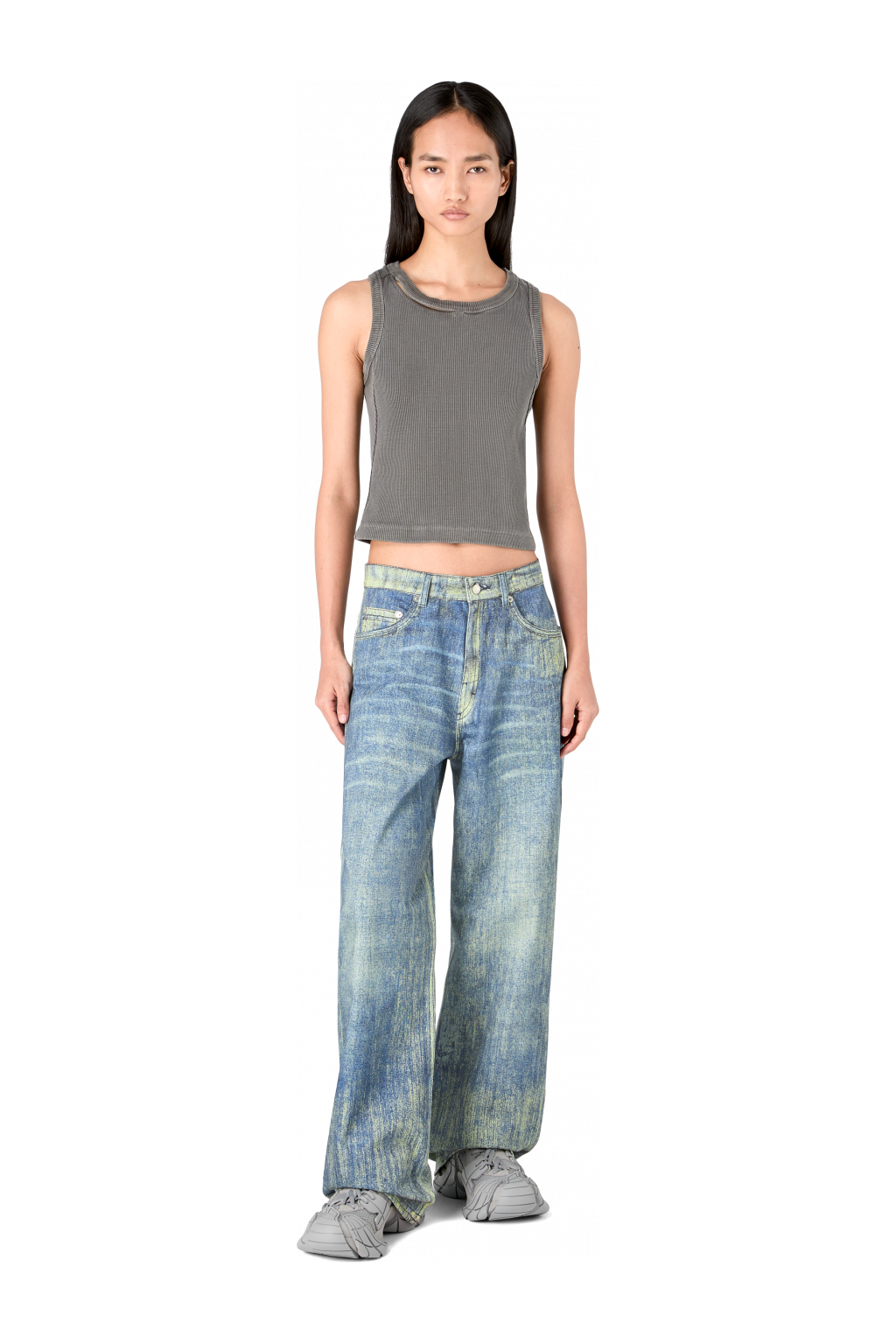 Denim Sand Blue Paint Print Denim Jeans