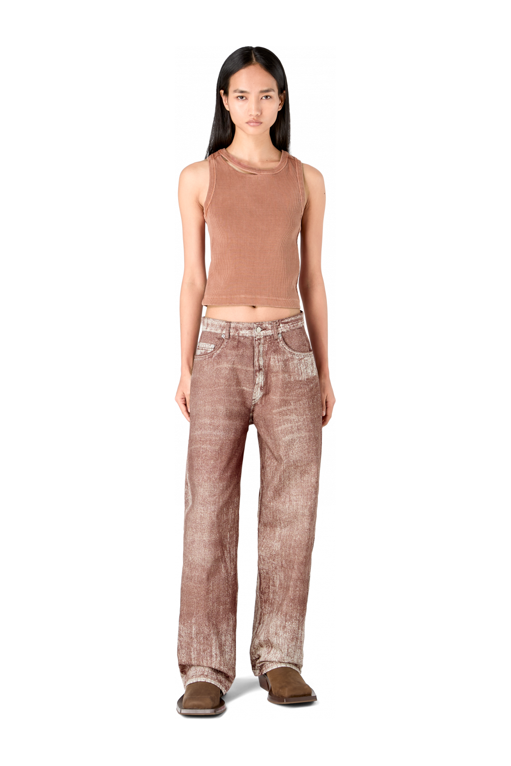 Denim Terracotta Paint Print Denim Jeans