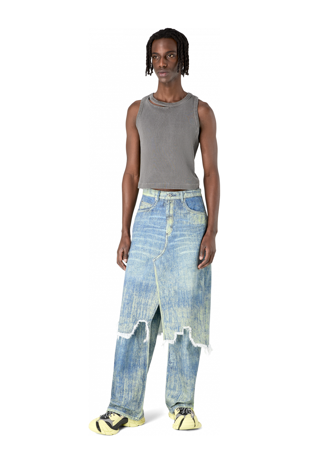 Denim Skirt Sand Blue Paint Print Denim Skirt