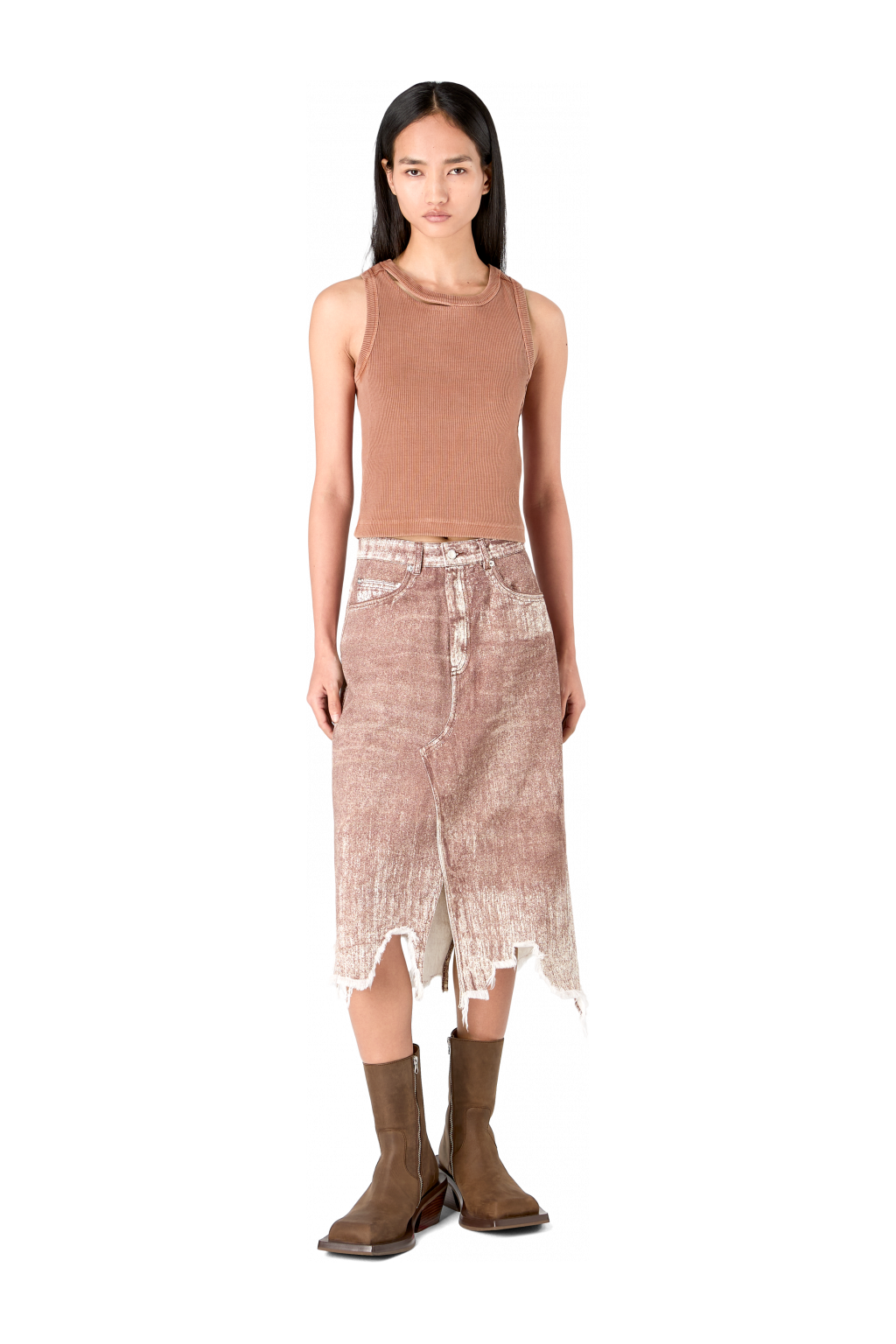 Denim Skirt Terracotta Paint Print Denim Skirt