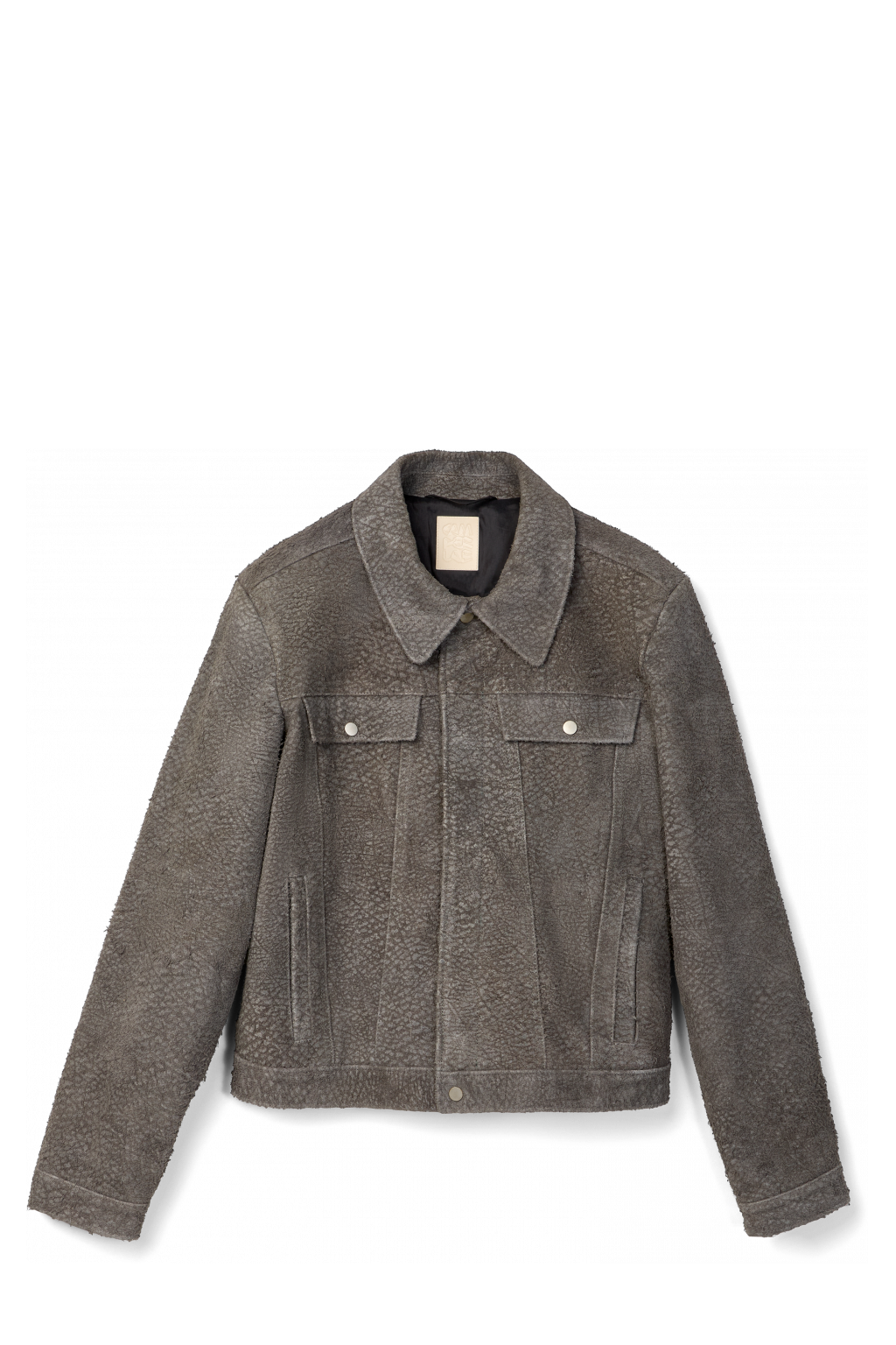 Side view of Suede Jacket Gray Wrinkled Suede Leather Jacket
