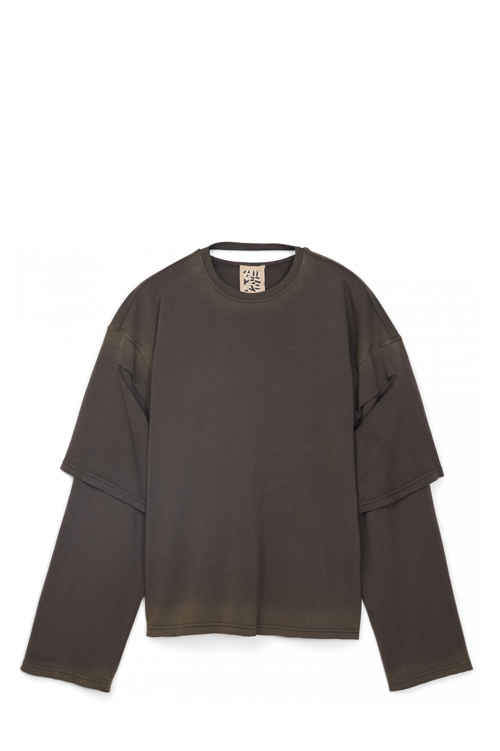 Side view of WASHED LAYERED LONG SLEEVE T-SHIRT Faded black organic cotton long sleeve T-Shirt