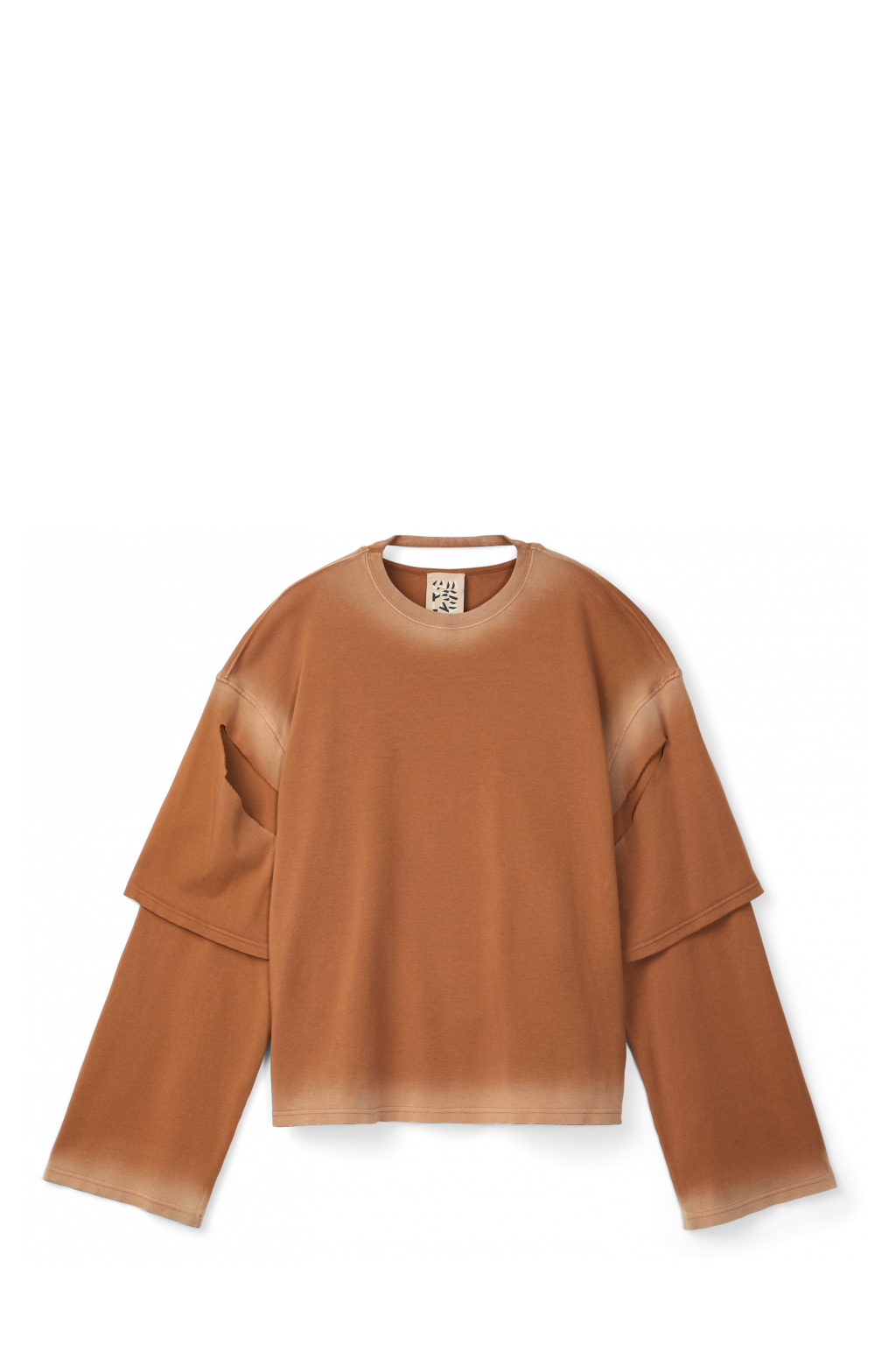 Side view of WASHED LAYERED LONG SLEEVE T-SHIRT Faded terracotta organic cotton long sleeve T-Shirt