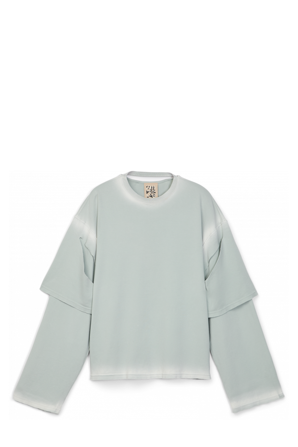 Side view of WASHED LAYERED LONG SLEEVE T-SHIRT Faded gray organic cotton long sleeve T-Shirt