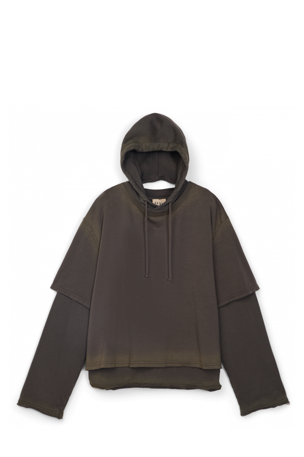 Side view of WASHED LAYERED HOODIE Faded black Organic Cotton Hoodie