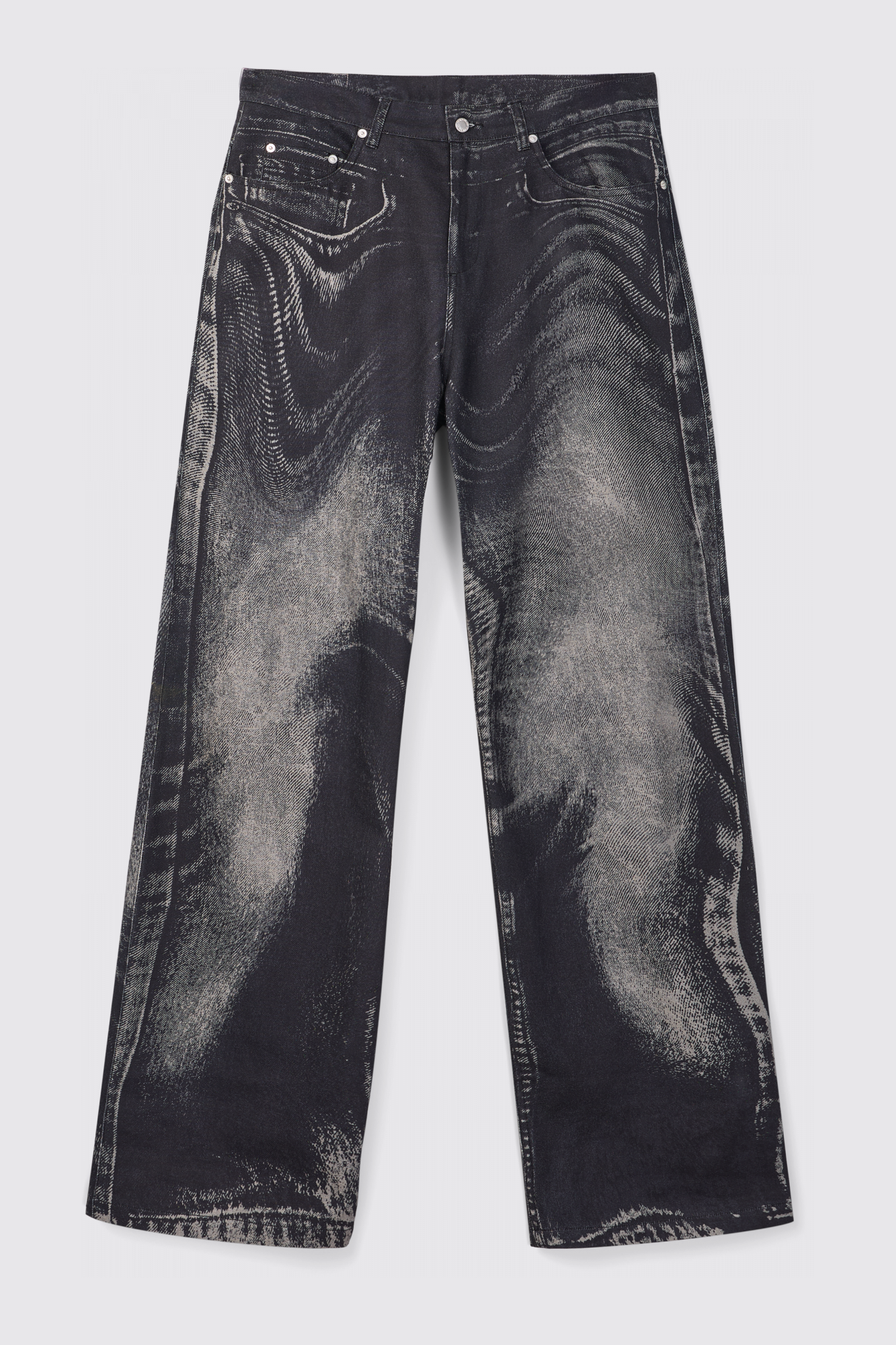 DISTORTED PRINT DENIM JEANS Vaquero negro y gris