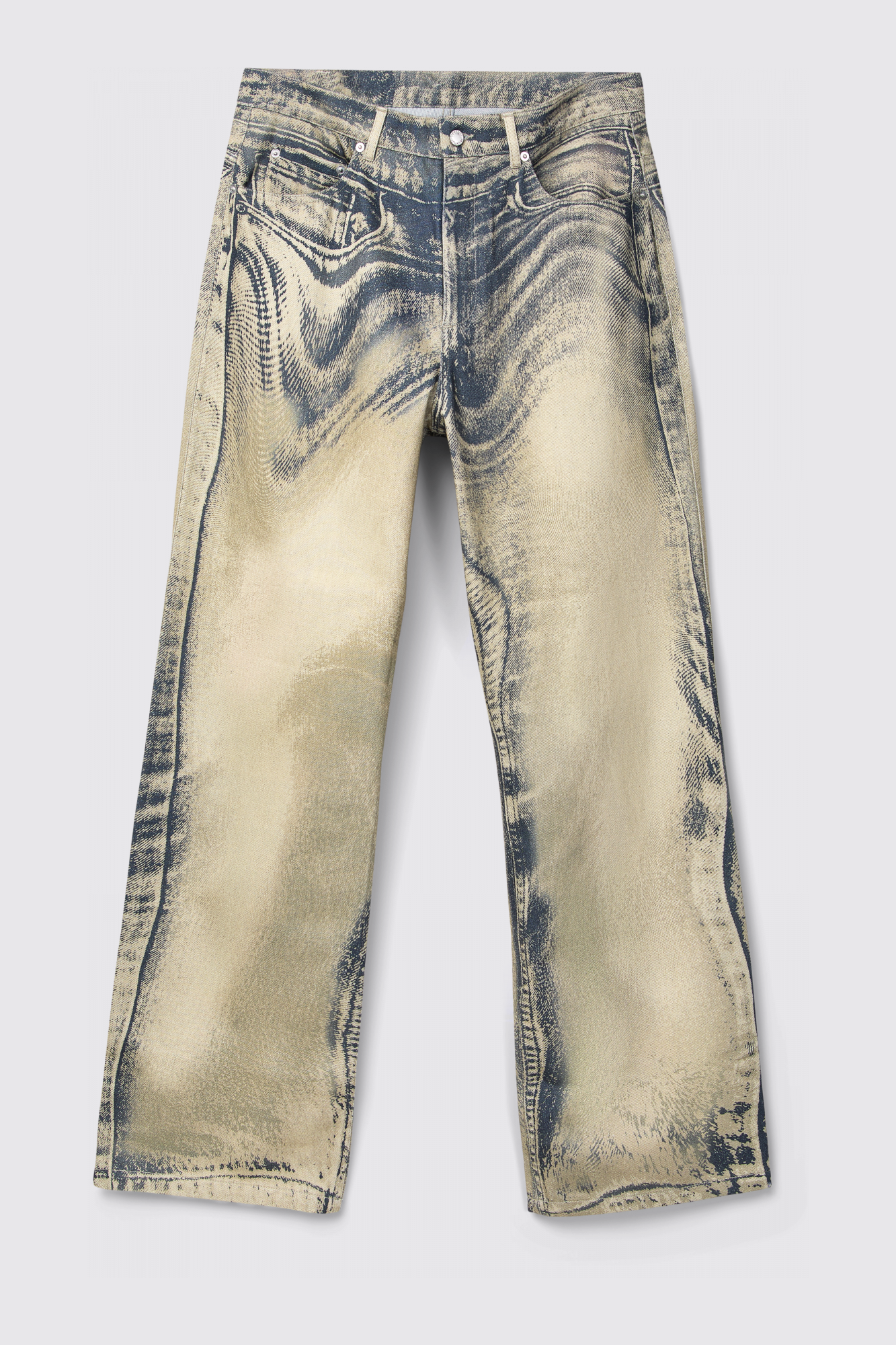 DISTORTED PRINT DENIM JEANS Vaquero color arena y negro